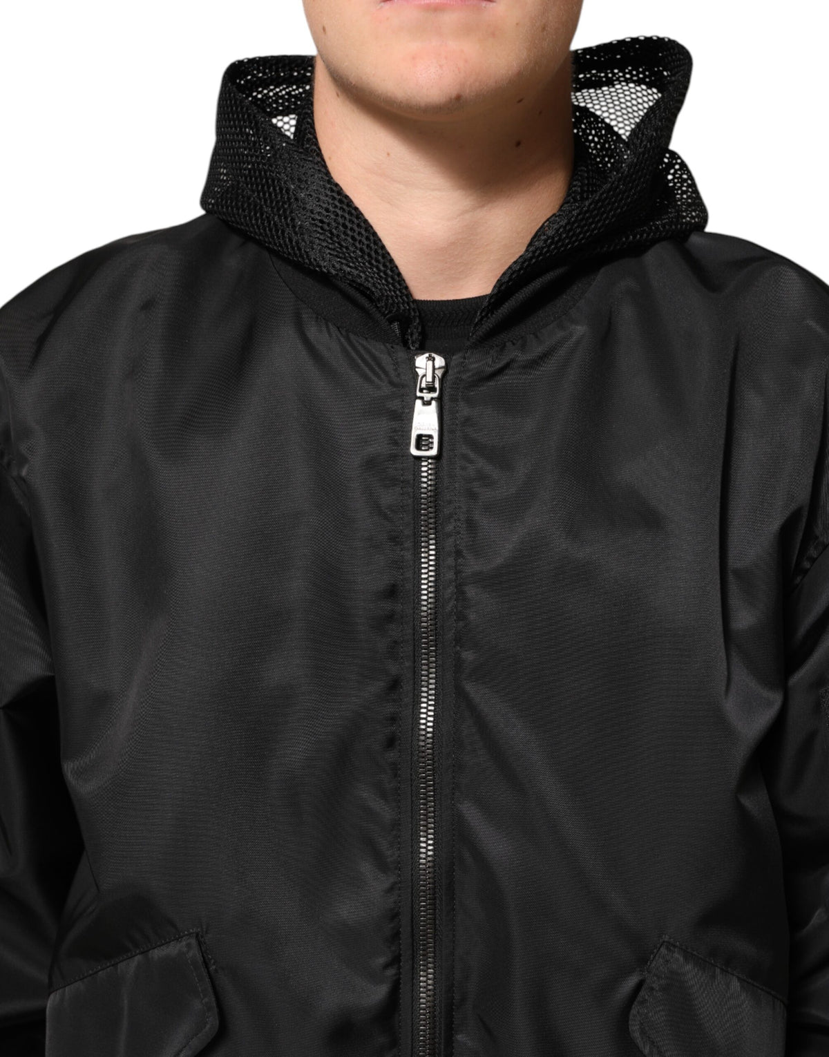 Dolce & Gabbana Black Nylon Hooded Full Zip Bomber Men Jacket - Eljoys Fashion 