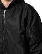 Dolce & Gabbana Black Nylon Hooded Full Zip Bomber Men Jacket - Eljoys Fashion 