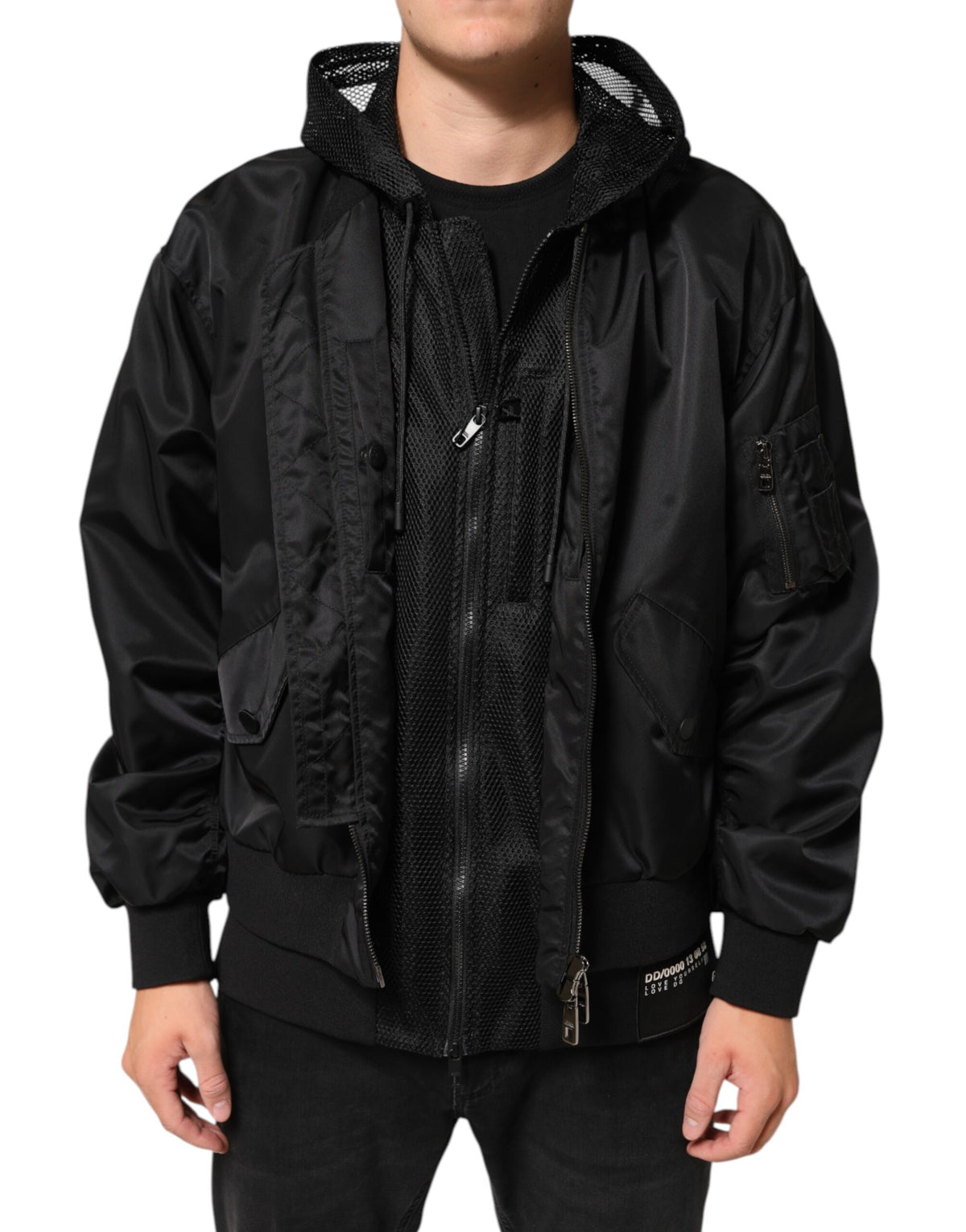 Dolce & Gabbana Black Nylon Hooded Full Zip Bomber Men Jacket - Eljoys Fashion 