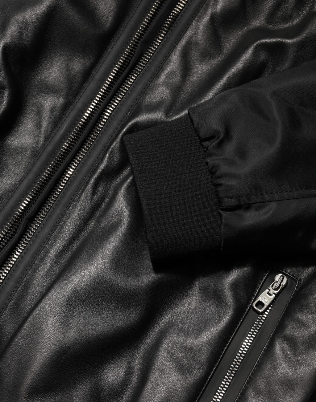 Dolce & Gabbana Black Leather Nylon FullZip Blouson Jacket - Eljoys Fashion 