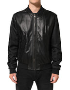 Dolce & Gabbana Black Leather Nylon FullZip Blouson Jacket - Eljoys Fashion 