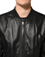 Dolce & Gabbana Black Leather Nylon FullZip Blouson Jacket - Eljoys Fashion 