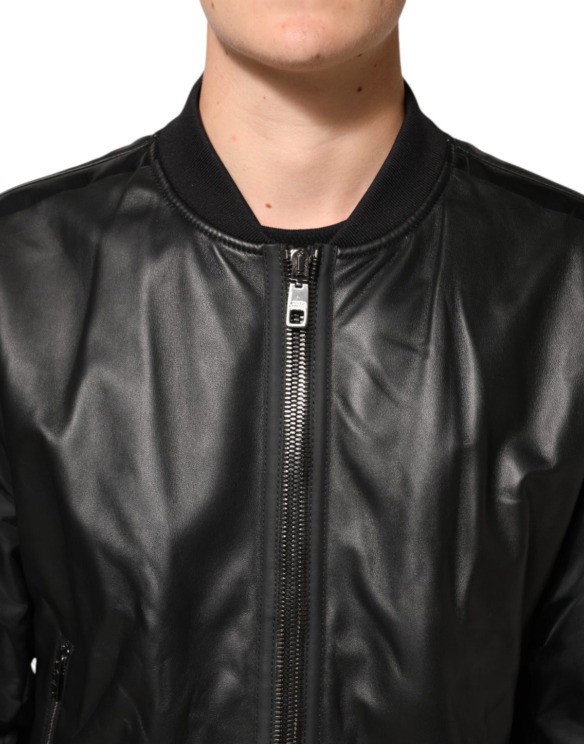 Dolce & Gabbana Black Leather Nylon FullZip Blouson Jacket - Eljoys Fashion 