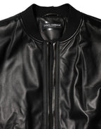 Dolce & Gabbana Black Leather Nylon FullZip Blouson Jacket - Eljoys Fashion 