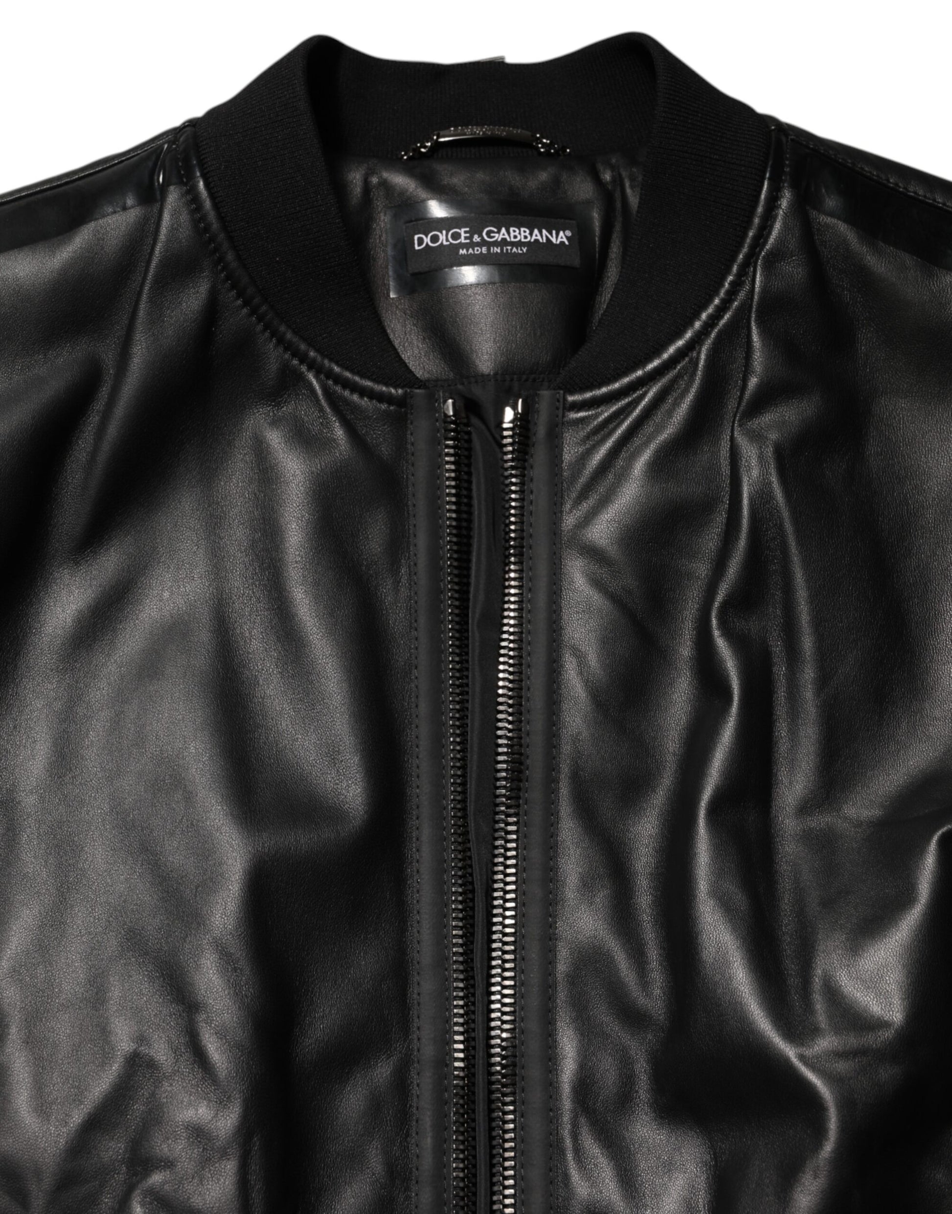 Dolce & Gabbana Black Leather Nylon FullZip Blouson Jacket