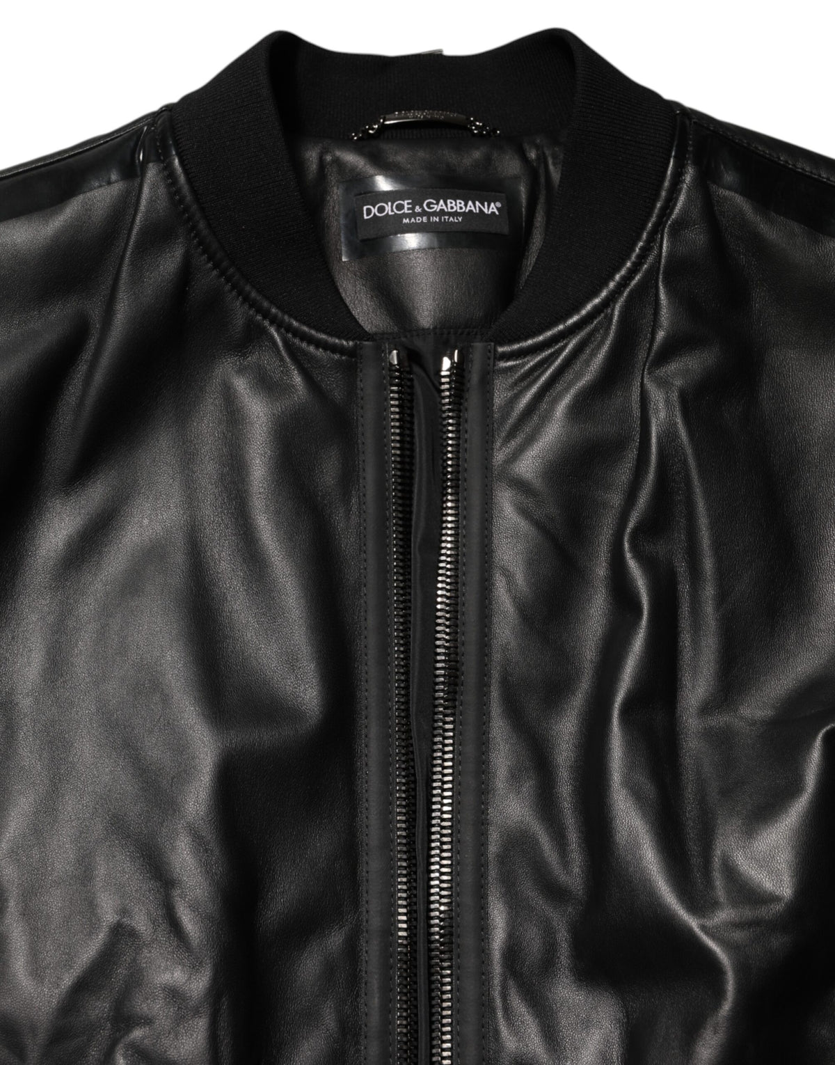 Dolce & Gabbana Black Leather Nylon FullZip Blouson Jacket - Eljoys Fashion 