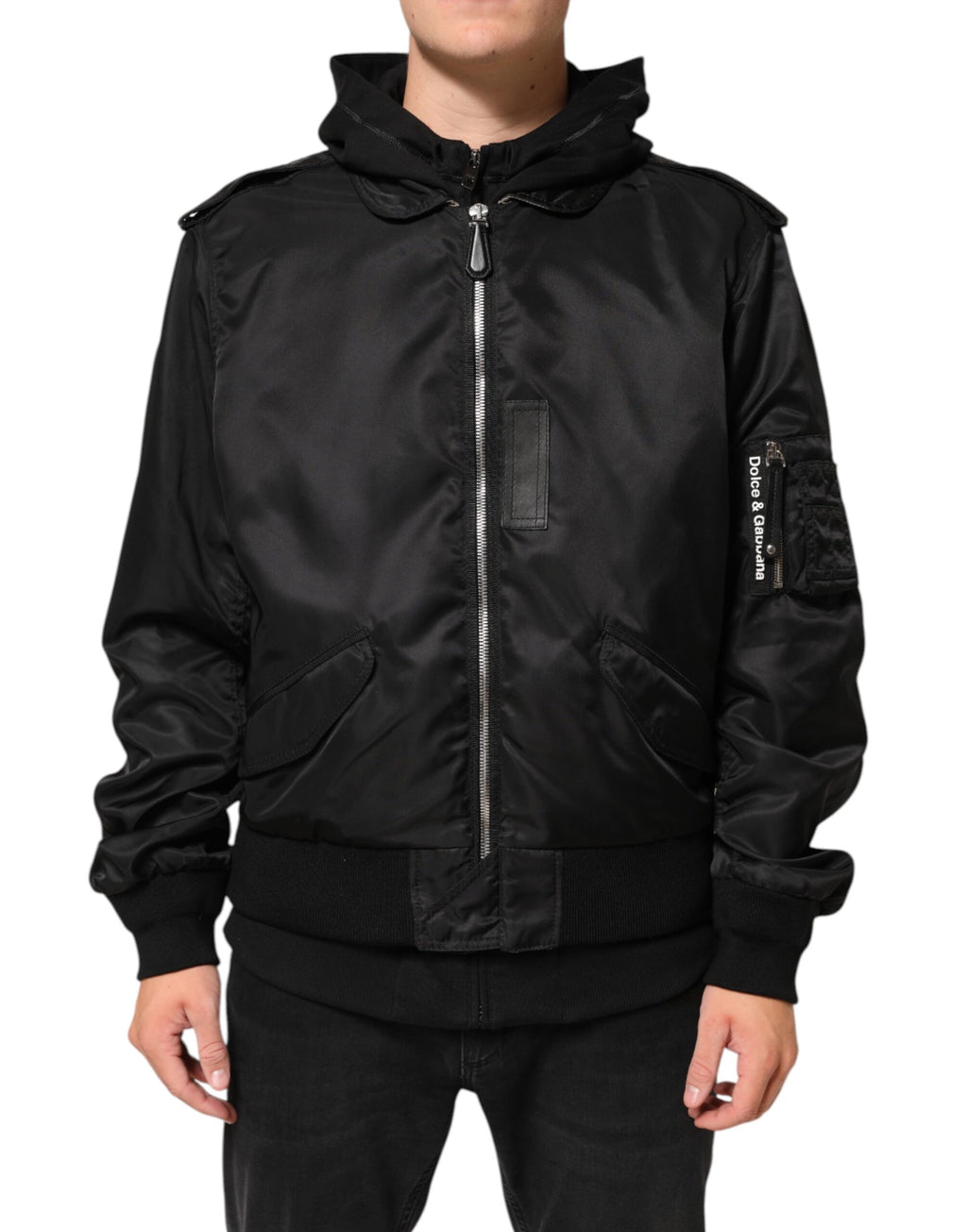 Dolce & Gabbana Black Cotton Hooded Full Zip Bomber Jacket - Eljoys Fashion 