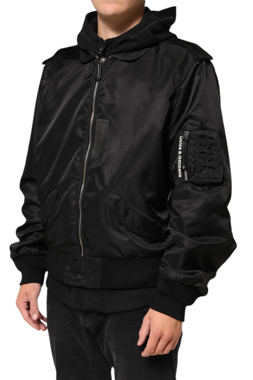 Dolce & Gabbana Black Cotton Hooded Full Zip Bomber Jacket - Eljoys Fashion 