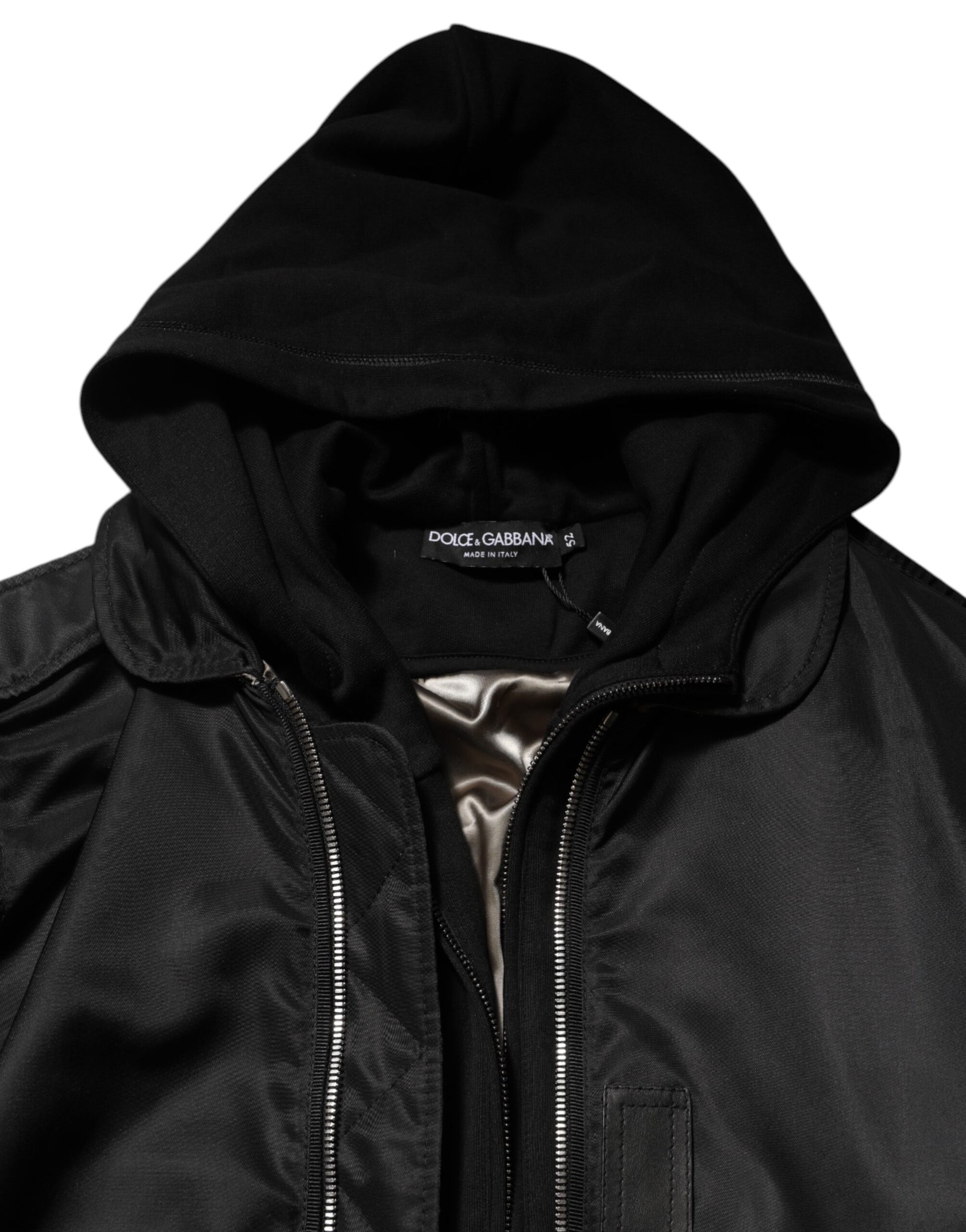 Dolce & Gabbana Black Cotton Hooded Full Zip Bomber Jacket Dolce & Gabbana