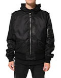 Dolce & Gabbana Black Cotton Hooded Full Zip Bomber Jacket - Eljoys Fashion 