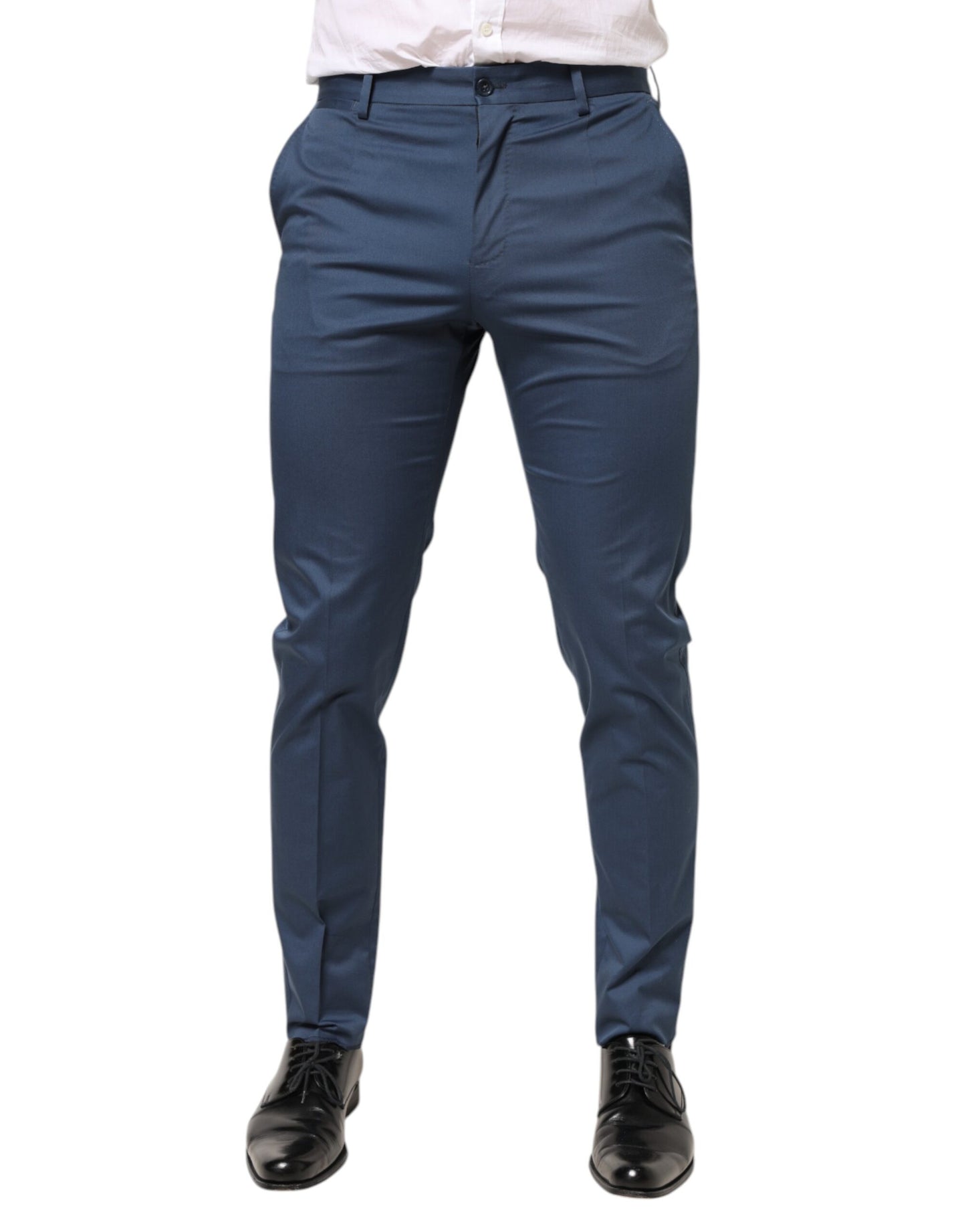Dolce & Gabbana Blue Cotton Mid Waist Dress Men Trouser Pants