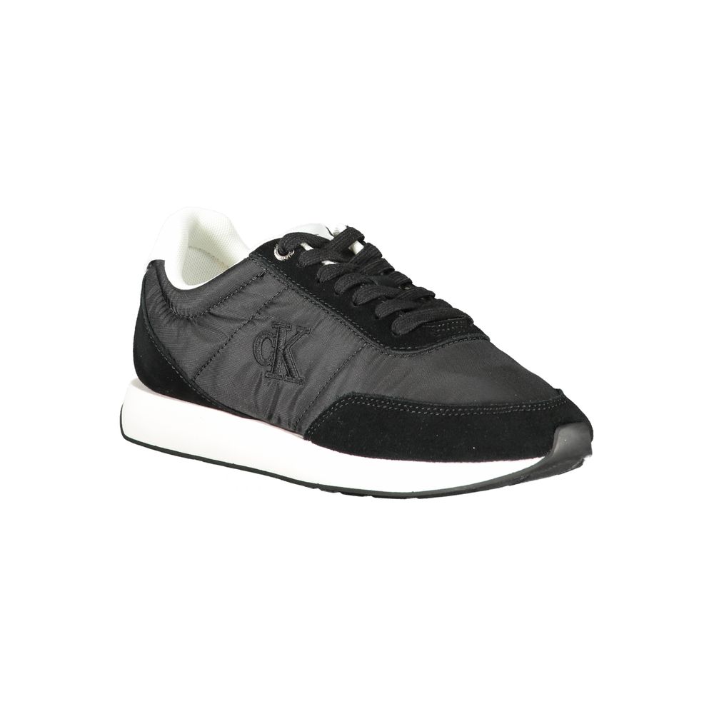 Calvin Klein black polyester women's sneaker with sleek design and white sole, perfect for casual and sporty wear.