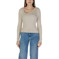 Beige Vila Clothes viscose sweatshirt with a relaxed fit and long sleeves, displayed on a hanger.