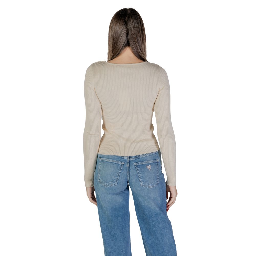Beige Vila Clothes viscose sweatshirt with a relaxed fit, featuring a casual crew neckline and long sleeves.