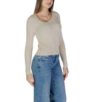 Beige Vila Clothes viscose sweatshirt with long sleeves and relaxed fit, casual style for comfortable everyday wear.