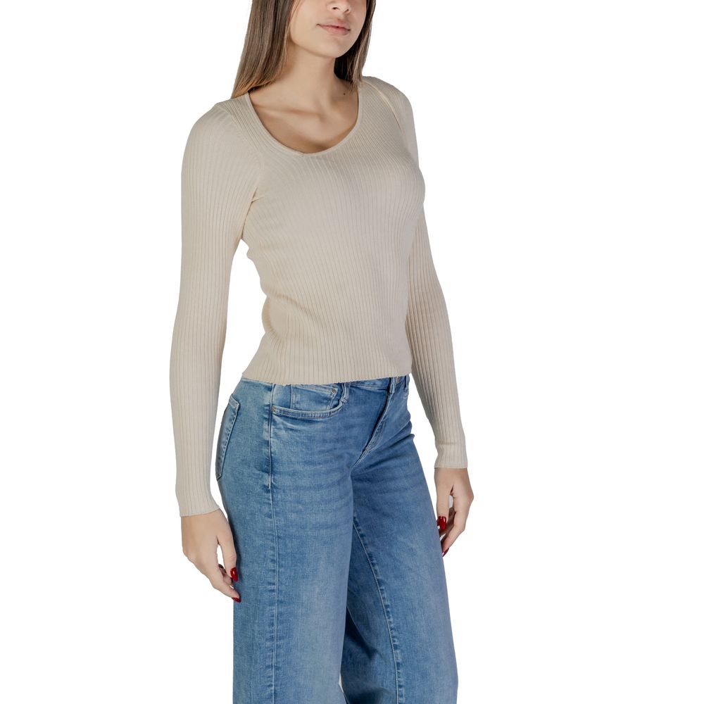 Beige Vila Clothes viscose sweatshirt with long sleeves and relaxed fit, casual style for comfortable everyday wear.