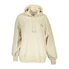 Calvin Klein beige recycled cotton women’s hoodie with a relaxed fit and hood, front pocket, and minimalist design.