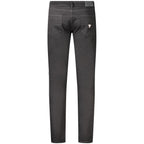 Black Guess Jeans men's skinny jeans made of cotton, displayed on a hanger with a fitted, slim silhouette.