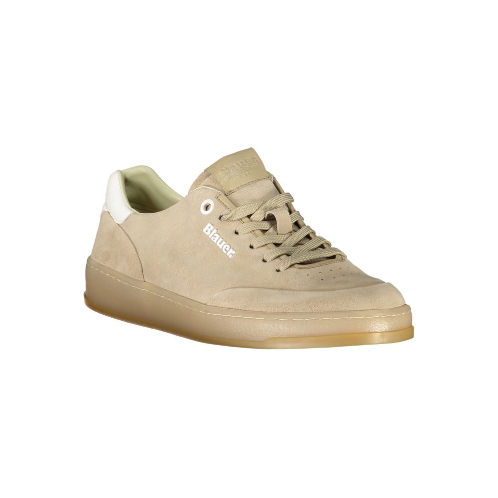 Blauer beige leather men's sneaker with white sole and lace-up design, stylish and comfortable casual footwear.
