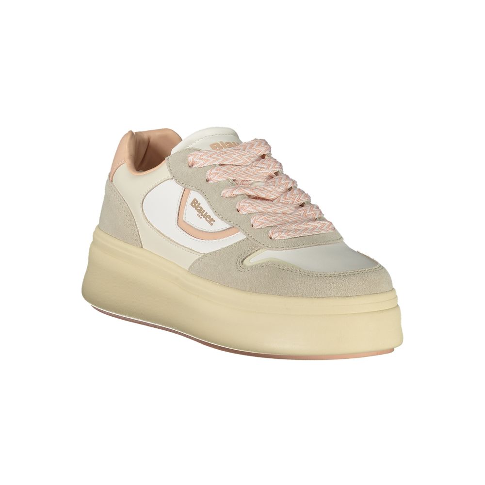 Blauer Bianco women's polyurethane sneaker with white and blue design, laced front, and comfortable sporty style.