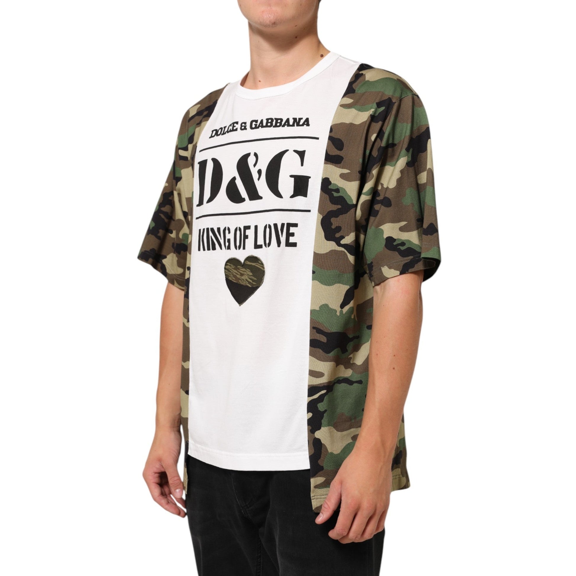 Dolce & Gabbana White Logo Camouflage Crew Neck Men T-shirt