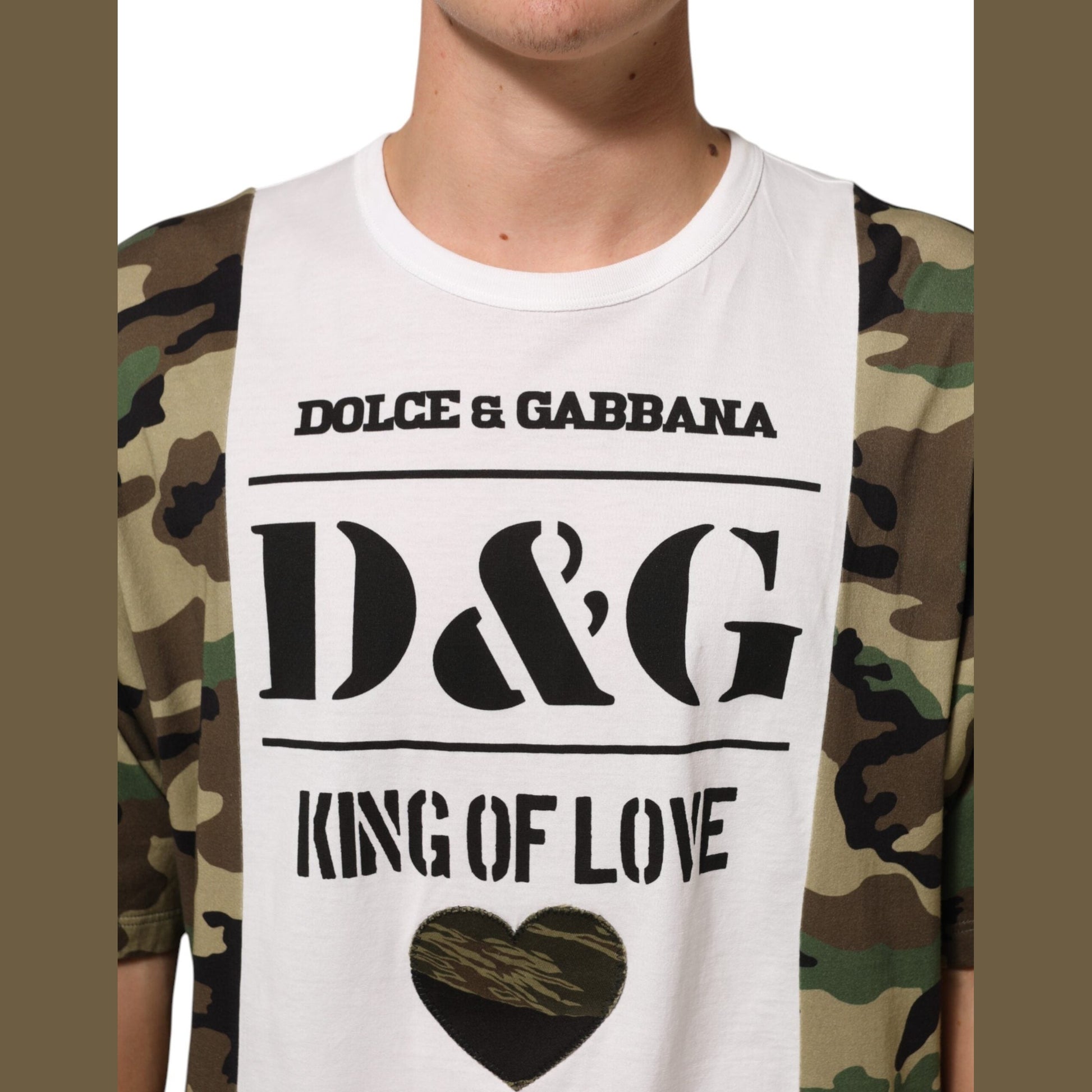 Dolce & Gabbana White Logo Camouflage Crew Neck Men T-shirt