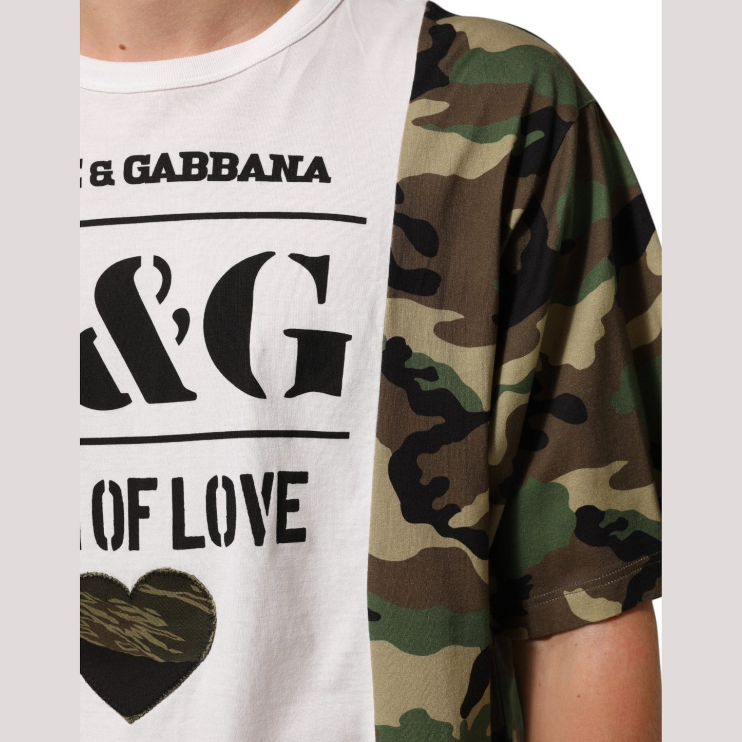Dolce & Gabbana White Logo Camouflage Crew Neck Men T-shirt