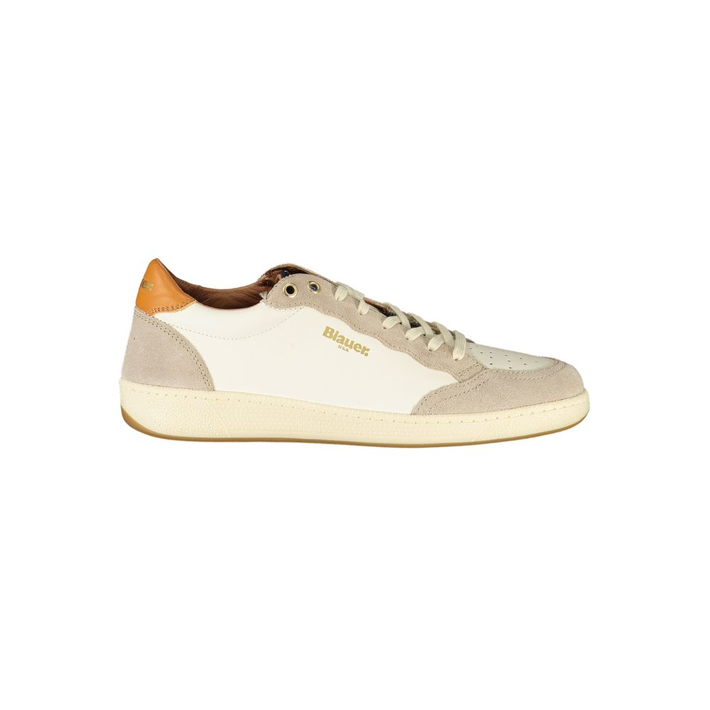 White leather men's sneaker by Blauer, featuring a sleek design with laces and a comfortable sole.