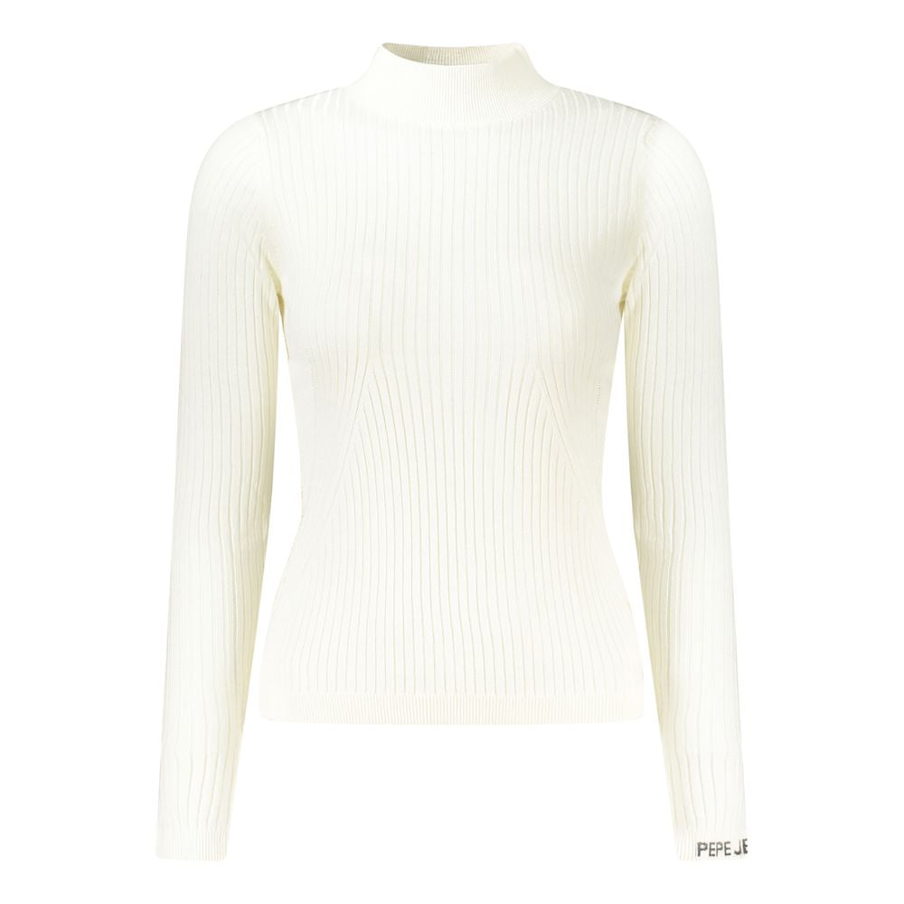 White cotton women's sweater by Pepe Jeans, featuring a cozy fit and classic design, perfect for casual and everyday wear.