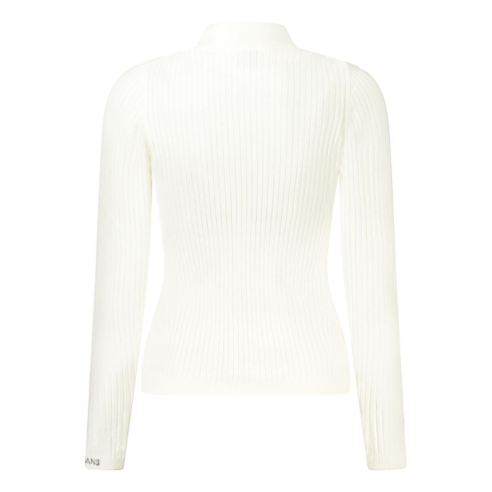White cotton women's sweater by Pepe Jeans, featuring a classic crewneck and a comfortable, casual fit.