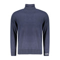 Pepe Jeans blue cotton men's turtleneck sweater displayed on model, showcasing classic fit and soft knit texture.