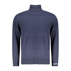 Pepe Jeans blue cotton men's turtleneck sweater displayed on model, showcasing classic fit and soft knit texture.