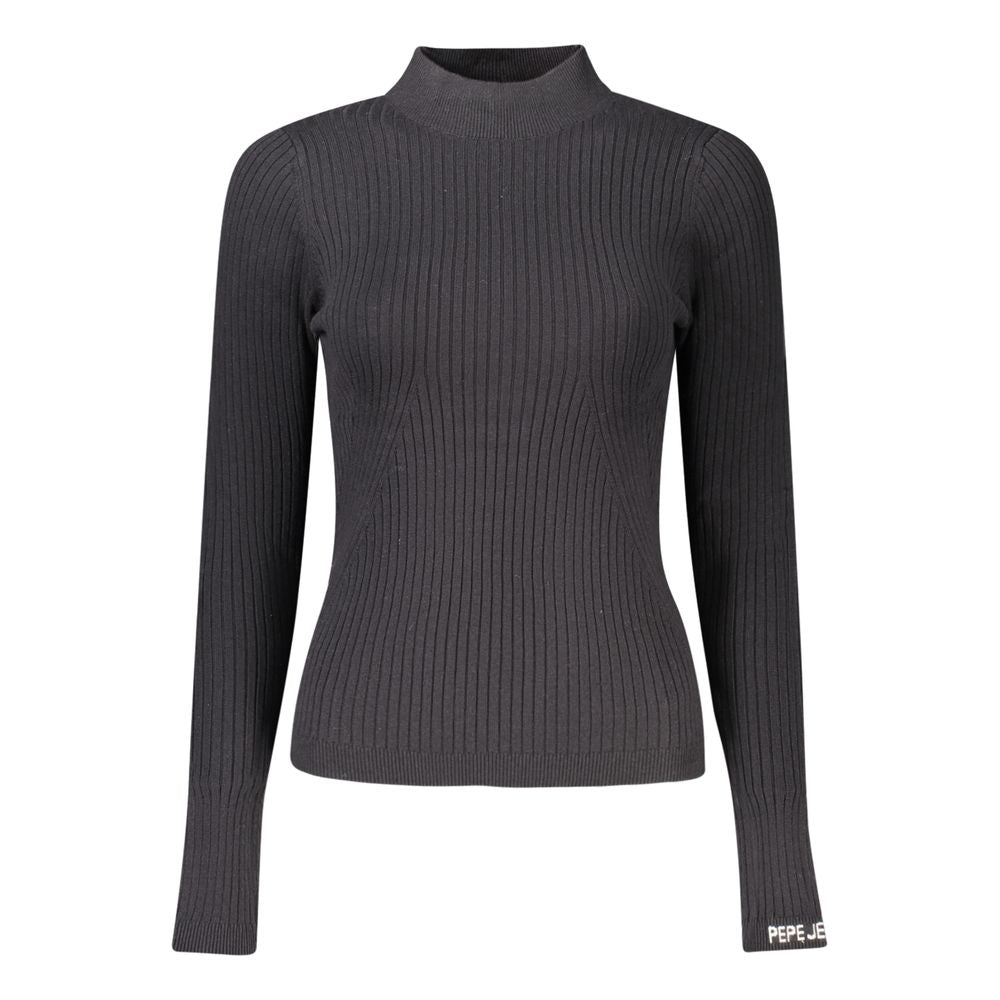 Pepe Jeans black cotton women's sweater displayed on a hanger, showcasing a cozy, casual knit with a classic crew neckline.