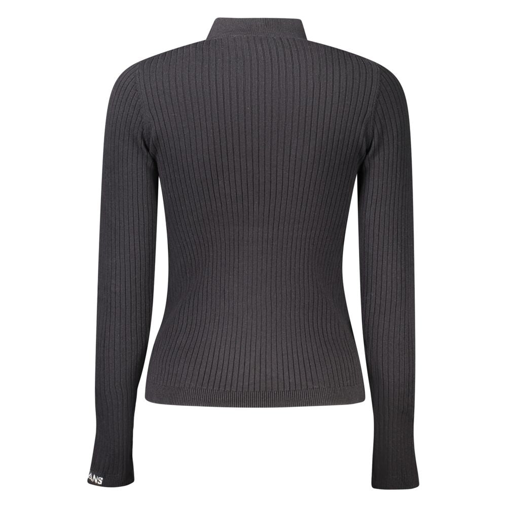 Black cotton women's sweater by Pepe Jeans, featuring a cozy fit and classic design, displayed on a plain background.