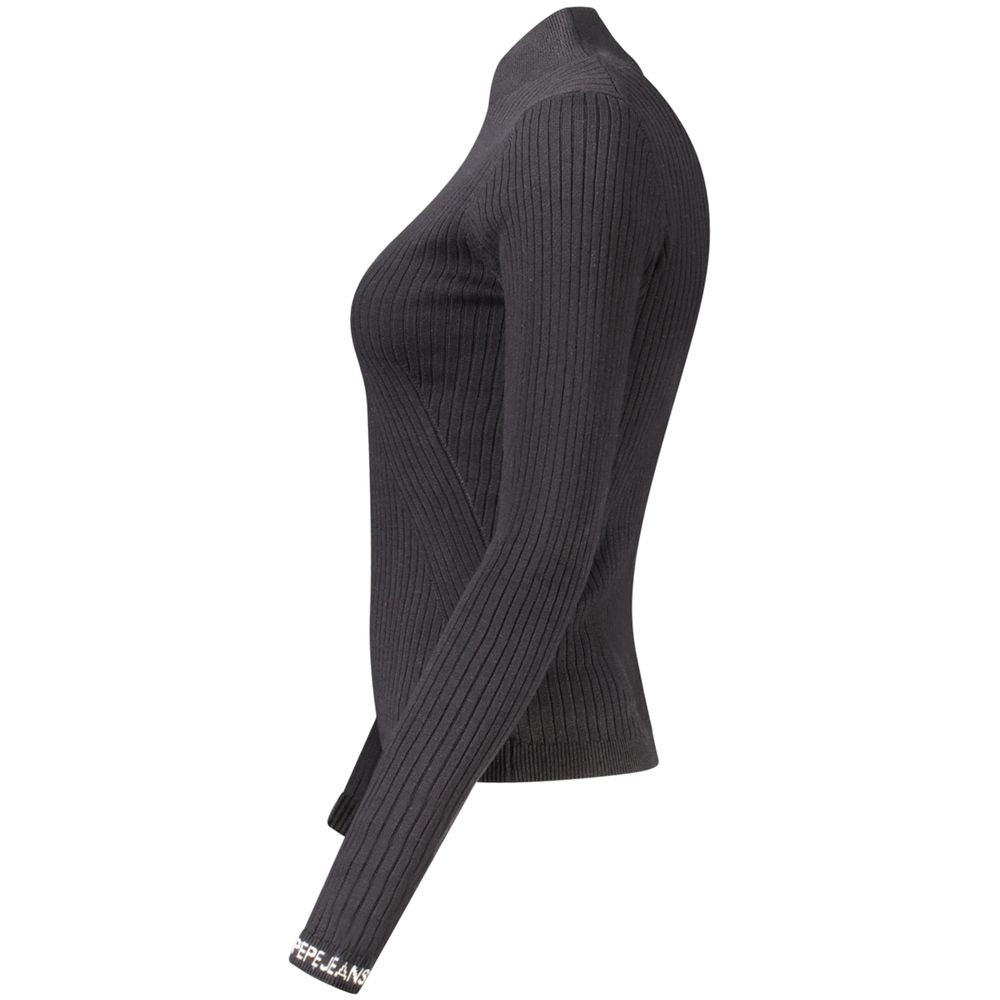 Black cotton women's sweater by Pepe Jeans, featuring a cozy fit and classic design, perfect for casual wear.