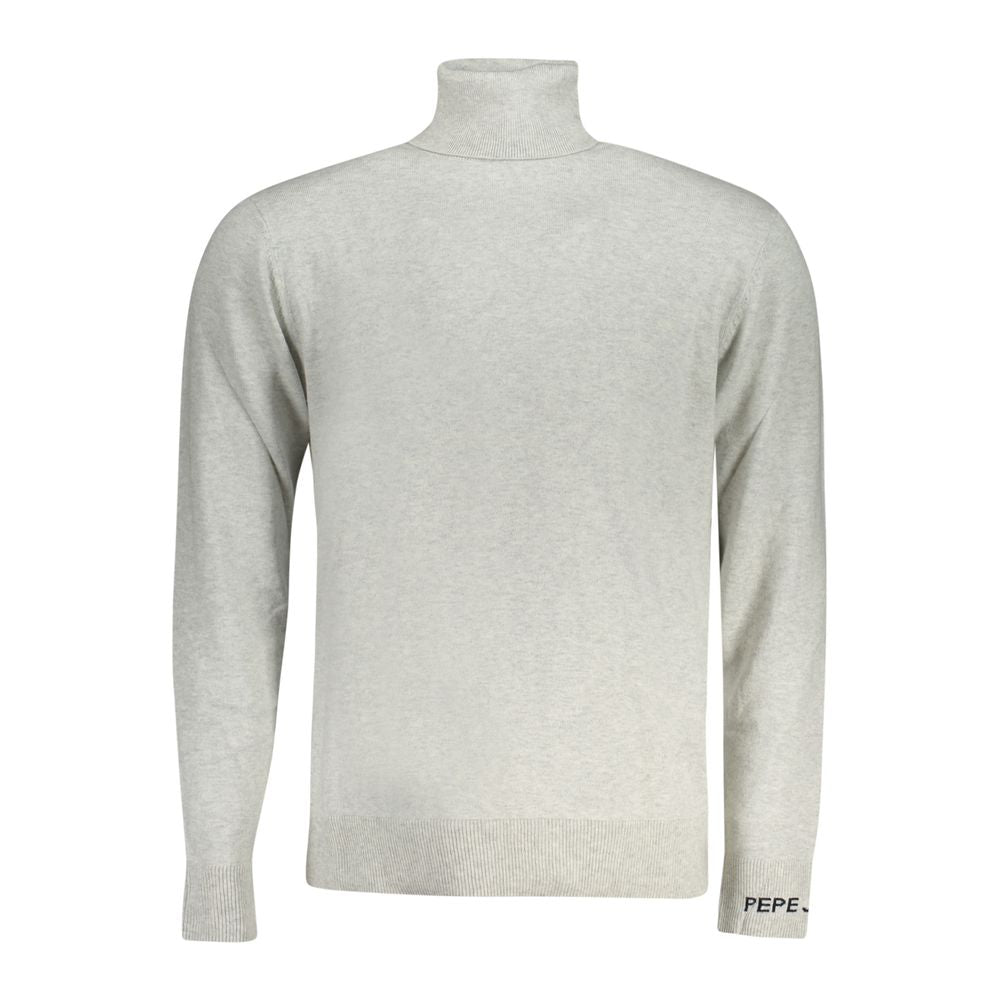 Pepe Jeans men's gray cotton sweater with ribbed cuffs and neckline, casual and comfortable for everyday wear.