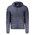 Cavalli Class Blu polyester men's jacket with a sleek design and front zipper, perfect for stylish outdoor wear.