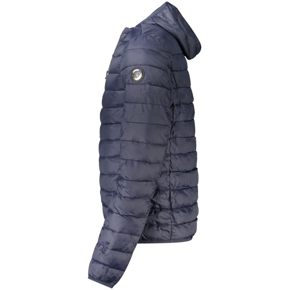 Cavalli Class Blu polyester men's jacket with a sleek design and front zipper, suitable for casual and stylish wear.