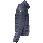 Cavalli Class Blu polyester men's jacket with a sleek design and front zipper, suitable for casual and stylish wear.