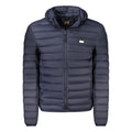 Cavalli Class men's blue polyester jacket with a sleek design, featuring a stand-up collar and front zipper closure.