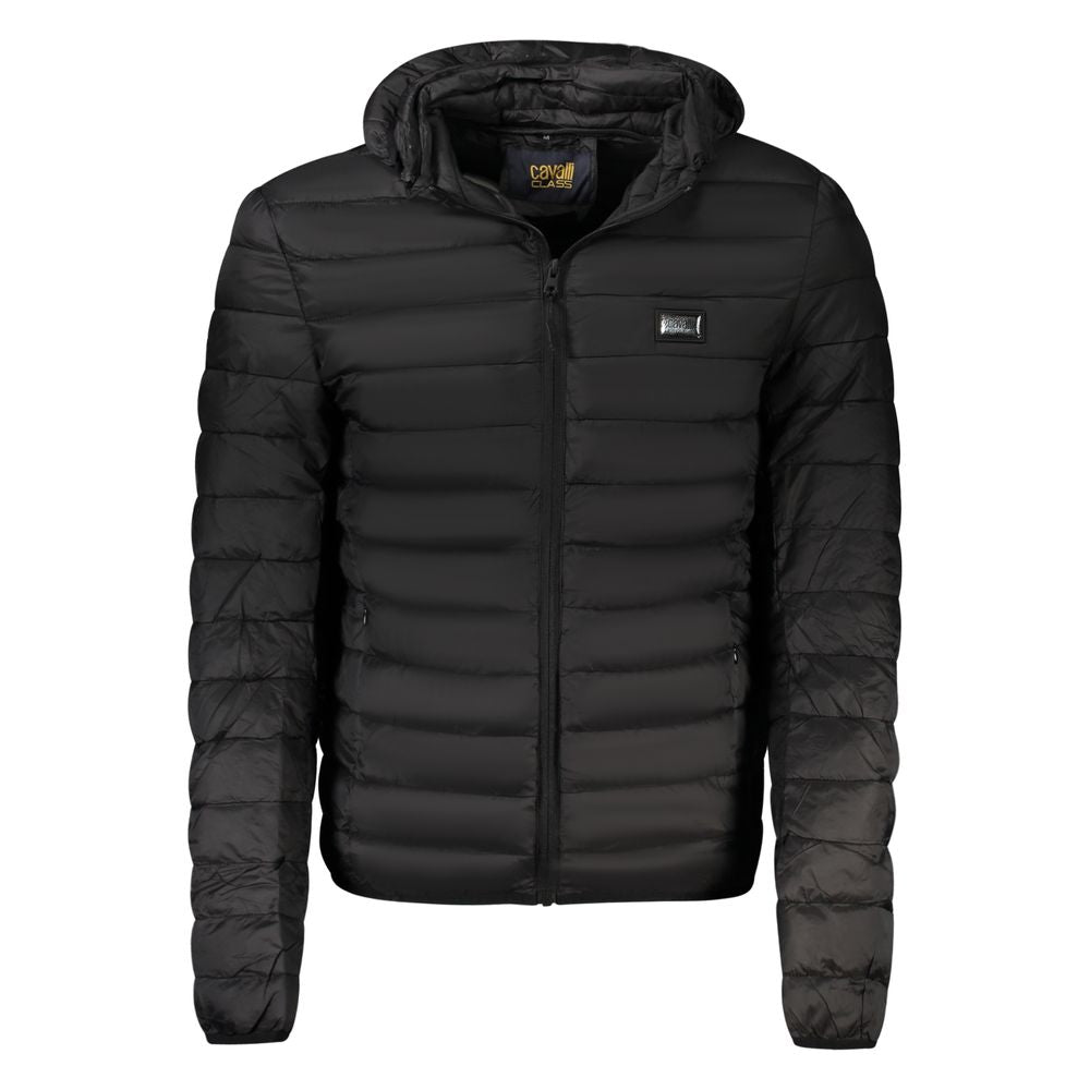 Black Cavalli Class men's polyester jacket with a sleek design, featuring a front zipper and modern style.