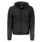 Black Cavalli Class men's polyester jacket with a sleek design, featuring a front zipper and modern style.
