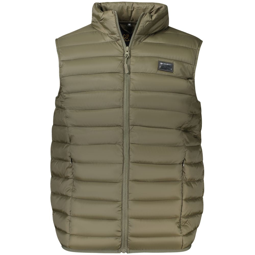 Cavalli Class Verde polyester men's jacket with a sleek design and front zipper, ideal for casual or outdoor wear.
