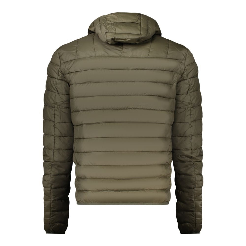 Cavalli Class Verde men's polyester jacket with a sleek design, shown in a close-up image highlighting the fabric texture.