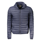 Cavalli Class Blu polyester men's jacket shown in a stylish blue design with a front zipper and modern fit.