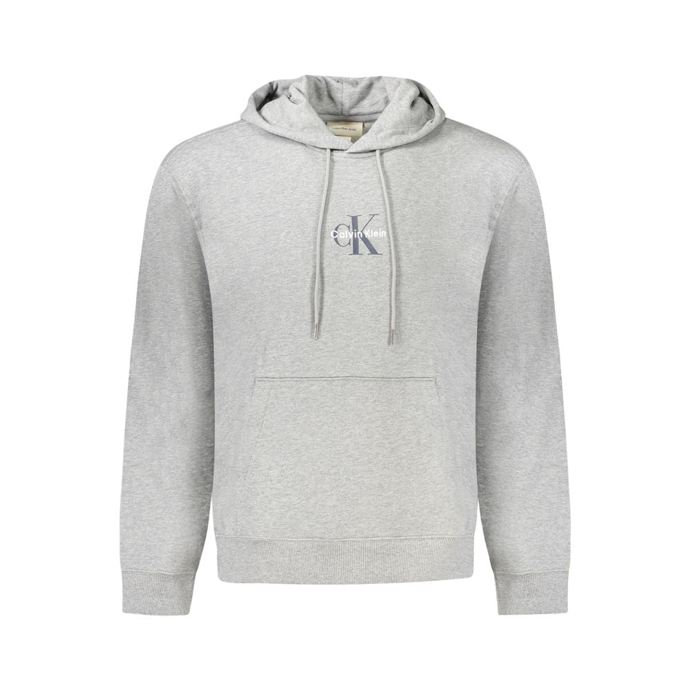 Calvin Klein Grigio Cotton Men's Hooded Sweatshirt, casual gray hoodie with front pocket and relaxed fit.