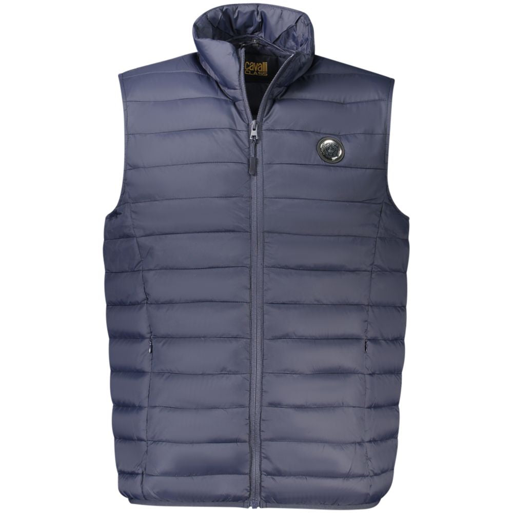 Cavalli Class Blu polyester men's jacket with a sleek design and modern fit, featuring a smooth fabric finish.