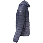 Cavalli Class men's blue polyester jacket with a sleek design, featuring a stand-up collar and front zipper closure.