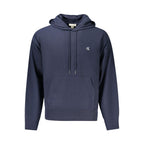 Calvin Klein blue cotton men's hoodie with front pocket and drawstring hood, casual streetwear style.