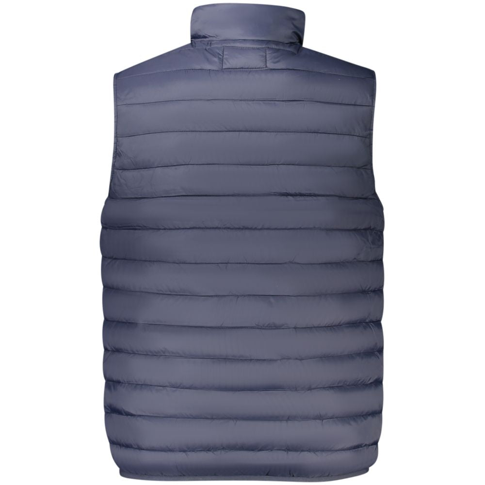 Cavalli Class Blu polyester men's jacket with a sleek design, featuring a high collar and front zipper for a modern look.